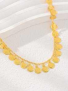 1pc 18K Gold Plated Minimalist Tassel Or Bell Pendant Anklet, Suitable For Women And Girls Everyday Wear - Coin Pendant - View 4