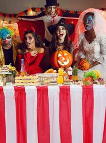 168-Inch Carnival Theme Party Decorations, Carnival Table Skirts Red And White Striped Tablecloth, Red White Striped Pennant Banner Circus Carnival Bunting Banner For Carnival Circus Decor, Suitable For Christmas Party