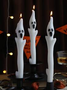 1pc Spooky White Ghost Candles - Long Elegant Taper Candles For Halloween Decor, Gothic Party, Horror Theme Wedding Home Decor Fall Decor Room Decor