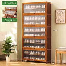 Shoe Cabinet Household Door Shoe Rack Simple Storage Artifact Space Saving Dormitory Dustproof Multi-Storey Rental House - Màu nâu - Xem 7