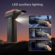 Soplador de aire turbo huracán de 160,000 RPM, soplador eléctrico inalámbrico con presión de viento de 160g, motor sin escobillas de 4 velocidades ajustables, batería recargable de 4000mAh, kit de luz LED y boquillas múltiples para limpieza de computadoras/autos
