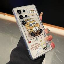 SPONGEBOB 1 pieza Funda de teléfono de serie de dibujos animados minimalista blanda y transparente con esponja, compatible con GalaxyS22/S23/S24 Ultra, funda protectora suave de pintura hecha a mano resistente a caídas, regalo ideal para novia para festivales