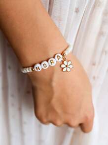 1pc Customized Name Pearl Bracelet, Unisex, Shower Gift, Best Friend Gift, Name Bracelet, Daisy Name Bracelet, Children Bracelet, Charming Spring/Summer Accessory, Customized Name Bracelet For Women, Vivid Color Birthday Party Gift, Back To School Gift, Children's Day Gift, Suitable For Teenagers