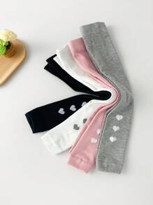 4 Pairs 4 Pairs Girls' Nine-Point Toddler Tights, Children's Leggings, Solid-Color Simple Love-Patterned Skinny Pants, Moderate Thickness, Suitable For Wearing Over A Skirt.