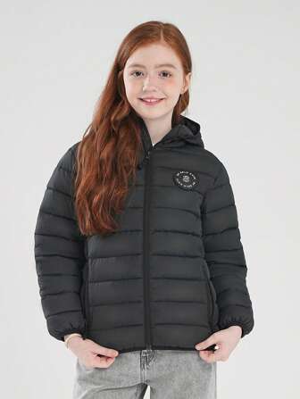 SOLOCOTE Abrigo acolchado con capucha con cremallera y mangas largas, de ajuste regular, para niñas, de peso ligero, con bolsillos, ropa de exterior casual para otoño/invierno