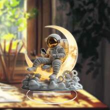 2D 平面 0.3 厘米厚宇航员月球桌面装饰，太空主题，适用于各种房间，无需电力，圣诞节、万圣节、新年通用庆祝礼物，非常适合送给朋友 - 彩色 - 查看 5