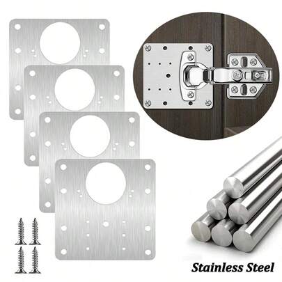 4Pcs Kitchen Cabinet Hinge Repair Plate Stainless Steel Furniture Drawer Hinge Fixing Plate Table Cabinet Window Door Repair