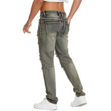 Pantalones Con Agujeros A La Moda Para Hombre - Azul lavado medio - Ver 3
