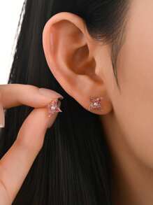1 Pair S925 Sterling Silver Zirconia Flower Simple Elegant Elegant Versatile Earrings Studs, Ideal For Women, Daily, School, Commute, Jewelry Gift For Classmates, Sisters, Daughters, Birthday