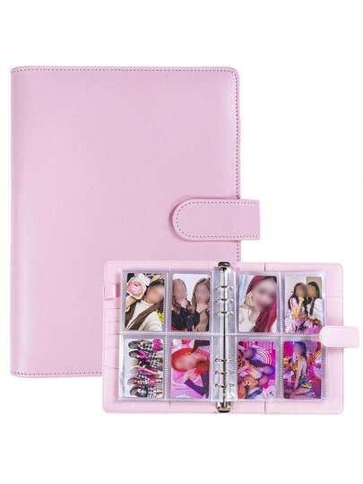 1pc A5 Size Korean Style Loose Leaf Card Holder, 25 Pages, 4 Card Slots, 200 Card Slots, PU Leather Cover, Convenient For Card Organization