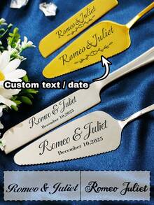 1pc/2pcs Custom Wedding Cake Knife And Server Set, Personalized Stainless Steel Cake Cutter With Name And Date, Engraved Wedding Accessories For Anniversary Gifts - Style a - View 2
