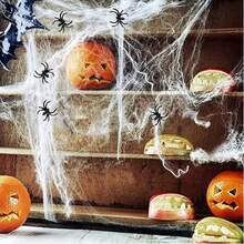 5pcs Halloween Spider Web Decoration Set, Stretchable, Suitable For Indoor And Outdoor Use, Create Spooky Atmosphere, Super Elastic Spider Web, Includes 2 Realistic Spiders, Ideal Choice For Halloween Decoration - Multicolor - View 2