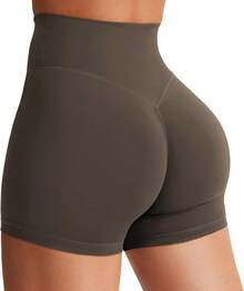 Women's Biker Shorts 3.6 /4.5 / 6 Workout Gym Shorts High Waist Tummy Control Hidden Scrunch Running Yoga - 深棕色 - 查看 1