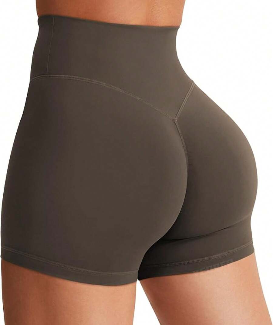 Women's Biker Shorts 3.6 /4.5 / 6 Workout Gym Shorts High Waist Tummy Control Hidden Scrunch Running Yoga - 深棕色 - 查看 1