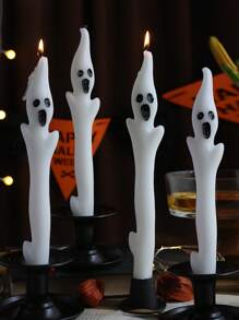 1pc Spooky White Ghost Candles - Long Elegant Taper Candles For Halloween Decor, Gothic Party, Horror Theme Wedding Home Decor Fall Decor Room Decor