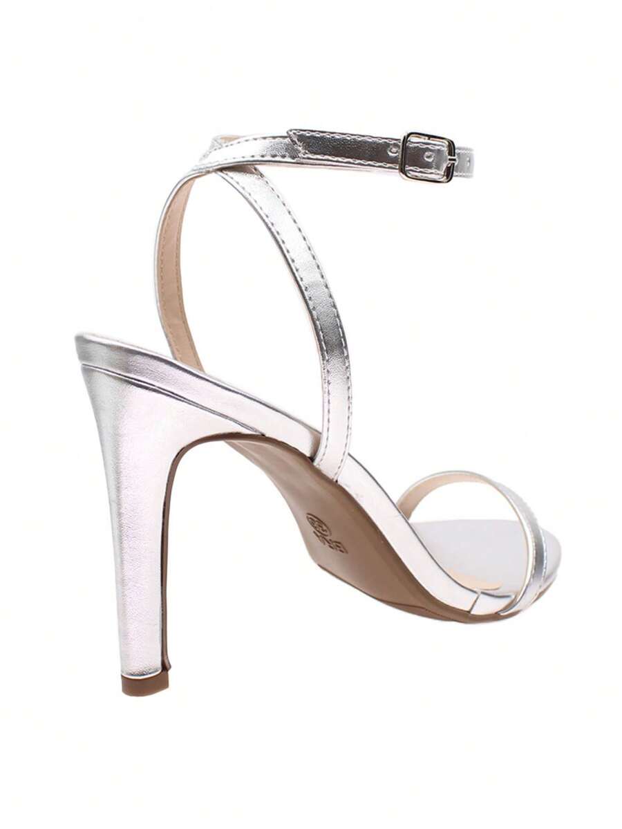 Women's Sandals With Thin Heels In Caramel, Various Colors - Bạc - Xem 1