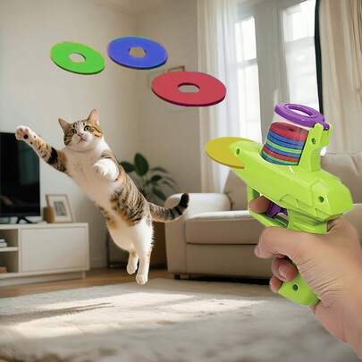 互动式猫玩具发射器 - 泡沫圆盘发射器，适合室内玩耍，无需电池，让幼猫和成猫都能享受乐趣