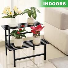 Metal Plant Stand Outdoor Plant Shelf Indoor,2 Tier Heavy Duty Ladder Plant Stands For Multiple Plants,26" L X 20.25" H X 17.75" W,Black - 黑色 - 查看 6