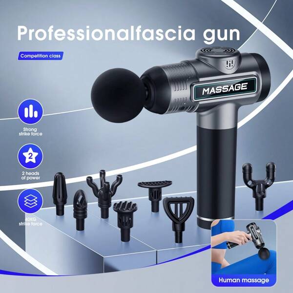Professioneel handmassagepistool, draagbaar fascia- en lichaamsmassagepistool, lichtgewicht, oplaadbaar, met 8 verwisselbare massagekoppen