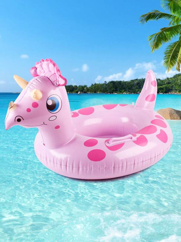 1pc Inflatable Cartoon Animal Print Float Ring, Essential For Summer Water Fun, Suitable For Beach, Pool Party