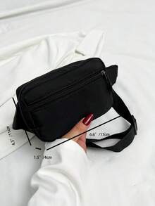 Solid Color Nylon Fabric Fashion Mini Plain Canvas Casual Versatile Tourism Chest Bag/Phone Pouch/Purse For Women - Black - View 4