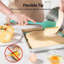 4 pièces Set de cuisson en silicone, comprenant une spatule à gâteau en silicone, un grattoir en forme de T, un ustensile grattoir résistant à la chaleur, un mélangeur à salade, un grattoir en silicone, un kit d'outils de cuisson, convenant pour la cuisson, le mélange, le beurre et le mélange de confiture, lavable au lave-vaisselle