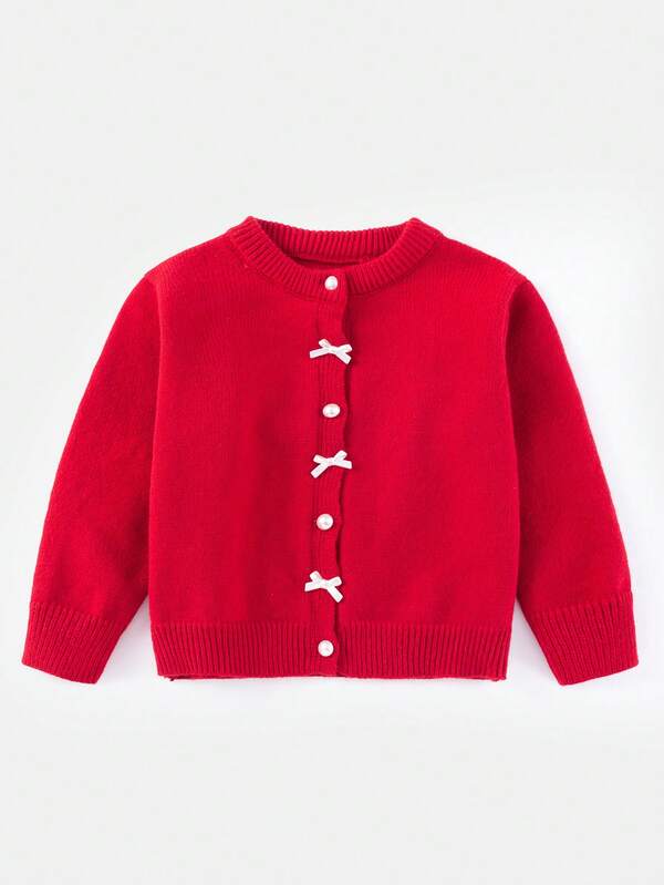 1pc Baby/Toddler Girls Sweet Solid Long Sleeve Cardigan, Cute Christmas Design, Autumn/Spring