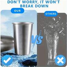 4 piezas de vasos de acero inoxidable de 16 onzas - irrompibles, apilables, reutilizables y duraderos, tazas de bebida de metal perfectas para acampar, actividades al aire libre, senderismo, picnics, fiestas y decoración del hogar, utensilios de bebida esenciales para verano e invierno