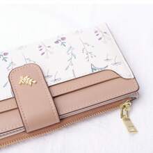 SUPHIAR 女士长款钱包 - 清新花卉印花浅蓝色按扣 + 金色叶子 多卡位拉链设计 女士钱包 迷你钱包 钱包 小钱包 可爱钱包 - 卡其色 - 查看 2