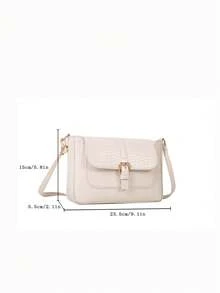 Women's Fashion Crocodile Print Solid Color Leather Belt Decor Flap Square Crossbody Bag - White - View 3