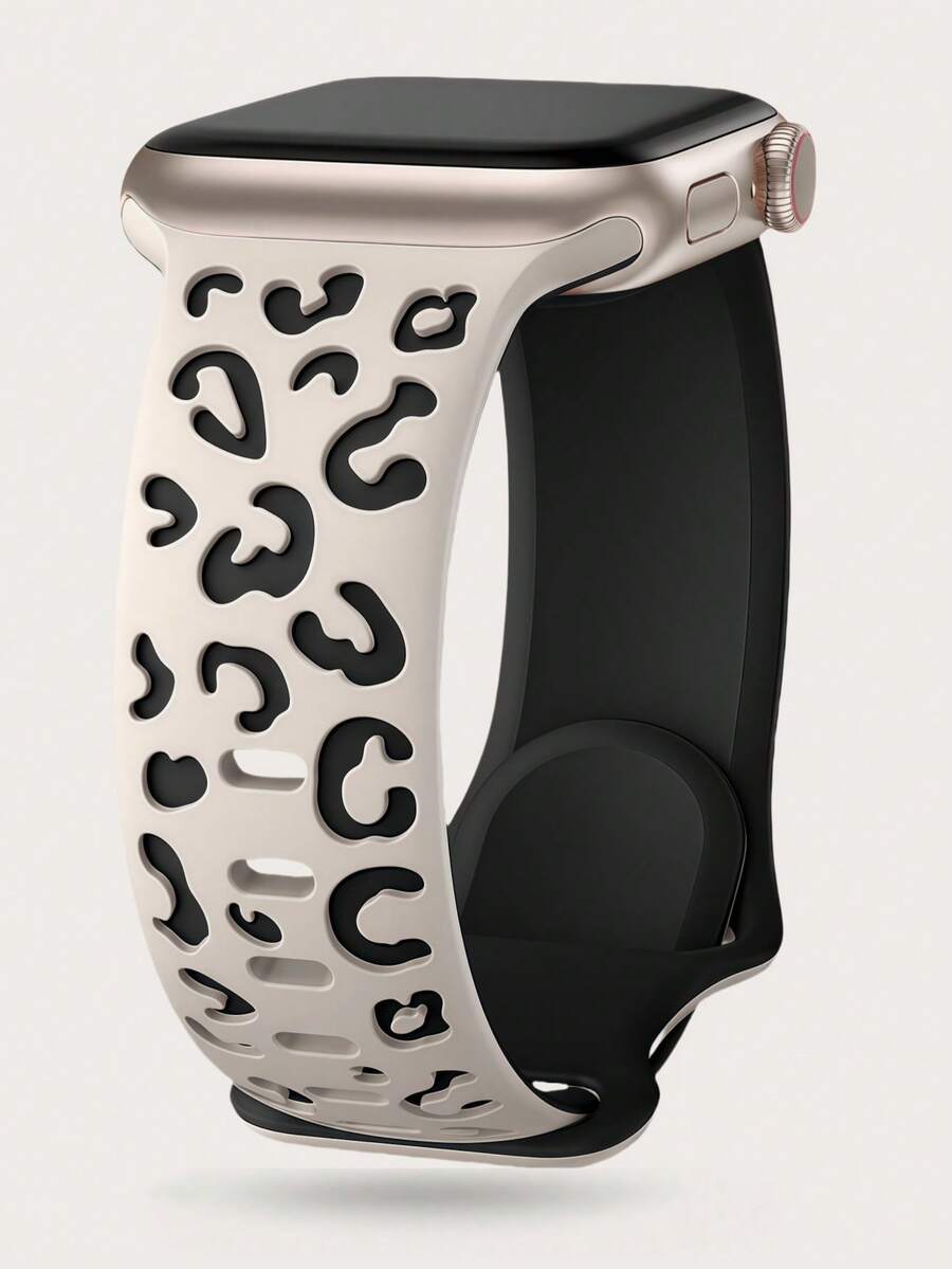 双色豹纹雕刻表带，兼容 40mm、41mm、38mm、42mm、44mm、45mm、46mm、49mm 表带，女士款，柔软硅胶猎豹纹压花设计师运动表带，兼容 Series 11、10、9、8、7、6、5、4、3、2、1、SE、Ultra。