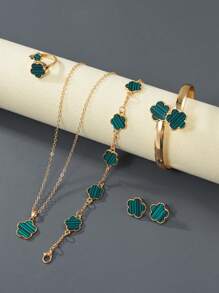 Set de 6 piezas, 1 collar, 1 pulsera, 2 pares de aretes, 1 anillo, 1 pulsera, adecuado para varias ocasiones, te hará ver como una reina elegante, accesorios de joyería para mujer, joyería dorada