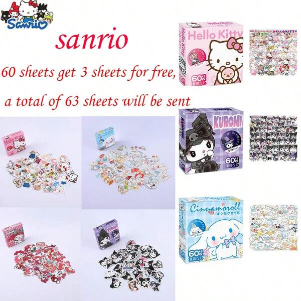 Sanrio [Sanrio] Adesivos Sanrio, conjunto de caixa de presente, adesivos à prova d'água Sanrio, desenho fofo de Kuromi, cachorro Yugui, gato KT, adesivos de melodia, adesivos de grafite, adesivos de papelaria, adesivos de copo d'água, adesivos para celular, tablet e notebook, adesivos à prova d'água da série completa Sanrio [Temporada de volta às aulas] [Halloween]