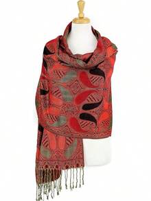 Paisley Pashmina Scarf For Women PASKMLNA - A18-12 Red-black - View 3
