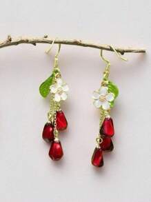 1 Pair New Jewelry Flower & Tassel Design Earrings, Long & Short Style, Sweet & Fashionable, Suitable For Parties, Dates, Gifts