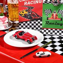 3PCS Checkered Tablecloths 54 X 108 Inch Black And White Checkered Stripes Theme Party Touchdown Table Cover For Motor Racing Birthday Party Decorations Supplies Racing Party Favor (Red) - Red - View 9