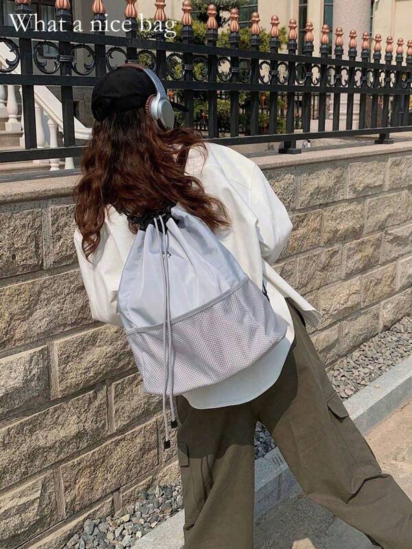 Nylon Sporty Leisure Drawstring Backpack, Chic & Versatile Large Capacity Rucksack