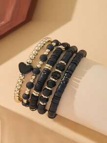 5 piezas/set de pulseras de arcilla suave con cuentas en forma de corazón, adecuado para uso diario, fiestas y vacaciones