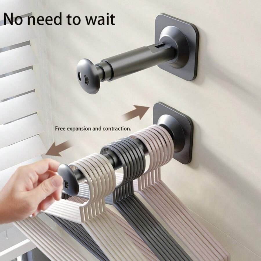 Percha de succión ajustable sin perforación, gancho de almacenamiento montado en la pared y el balcón, diseño telescópico con perilla, percha de suspensión multifuncional, percha montada en la pared, percha de secado, percha de succión, artefacto de almacenamiento, percha telescópica multifuncional montada en la pared del balcón del hogar, percha telescópica portátil de almacenamiento, adecuada para el hogar y los viajes