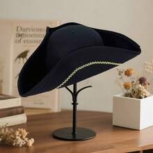 Tricorn Pirate Hat For Women Men Colonial Hat Halloween Cosplay Cap Pirate Costume Accessories - 黑與白 - 查看 2