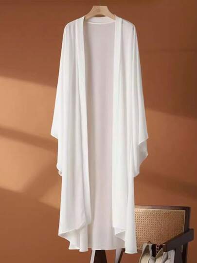 Boho Style Black Chiffon Long Sleeve Belted Outer Wear, Paired With Flowing Cape - Lightweight, Non-Stretch Fabric, Suitable For Spring & Autumn