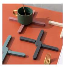 Silicone Heat Resistant Pad Foldable Non-Slip Pot Pan Mat Table Placemat Dish Plate Cross Holder Coaster Kitchen Table Trivet - 米色 - 查看 2