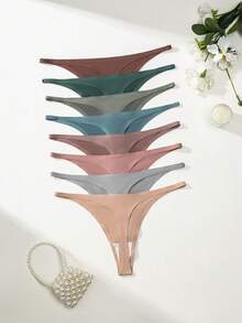 8 件女士舒适薄款丁字裤，性感内衣无缝低腰三角裤比基尼套装 - 彩色 - 查看 3