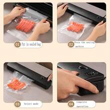 Powerful Food Vacuum Sealing Machine, Compact Design, Automatic Operation, 15-Second Quick Seal, Black Food Sealing System, Suitable For All Types Of Food. - Black - View 6