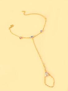 金色花朵手链，女士水晶戒指手链，波西米亚仙女风首饰，适合夏季派对装扮 - 金色 - 查看 7