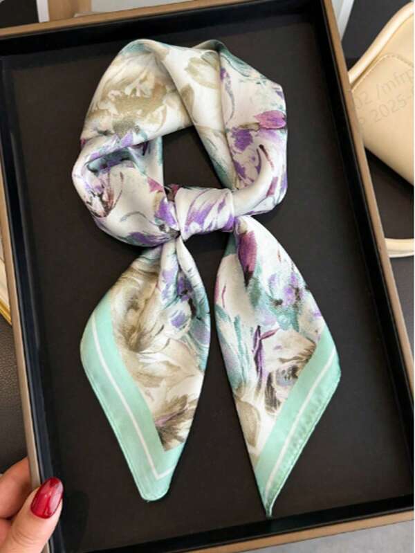 1 Peça Lenço Quadrado de Cetim Vintage Elegante Estampado de Estilo Fino para Mulheres, Lenço Boêmio Vintage Casual para o Pescoço Feminino, Xale, Bandana Leve e Fina Confortável para Mulheres, para Uso Diário e Passeio na Primavera e Verão