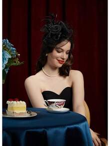 Derby Fascinators Women High Tea Party Hat Wedding Cocktail Flower Headware With Mesh And Feathers - A-black - View 4