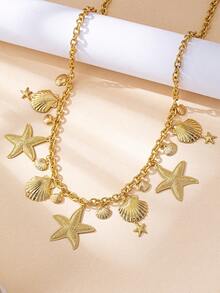 1 件海洋风格金属金色海星和贝壳吊坠腰链，适合女性日常和度假装 - 金黃色 - 查看 4