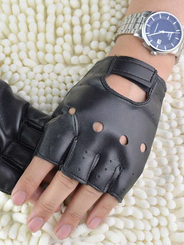 2 Paar Herren neue Hiphop Leder Fingerhandschuhe mit halber Fingerkuppe, sexy Nachtclub Stange Tanzen Performance Tanzhandschuhe