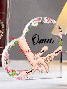 1Pc Personalized Customized Text Acrylic Plaque With Names Gift Grandma Holding Hand With Grandkids Personalized Heart Shaped Acrylic Plaque Birthday Grandma Gifts Gifts For Grandma From Granddaughter, Grandson Best Grandma Mother'S Day Gifts Grandmother Gift Ideas A Personalized Desk Ornament For Your Home, Office, School, Or Car.,School Supplies,Back To School